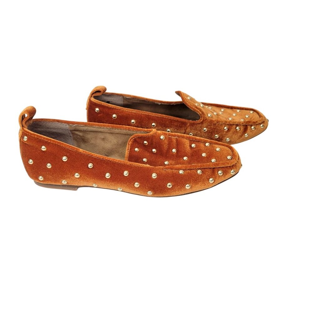 Kelsi Dagger Women's Velvet Loafers Finley Studded Square Toe Flats In Burnt Ora - Picture 3 of 9